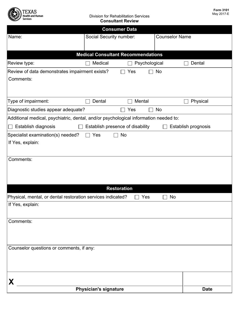 Form 3101 Consultant Review - Texas, Page 1