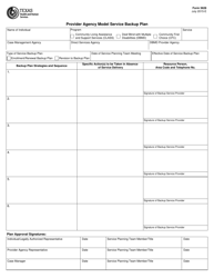 Document preview: Form 3628 Provider Agency Model Service Backup Plan - Texas