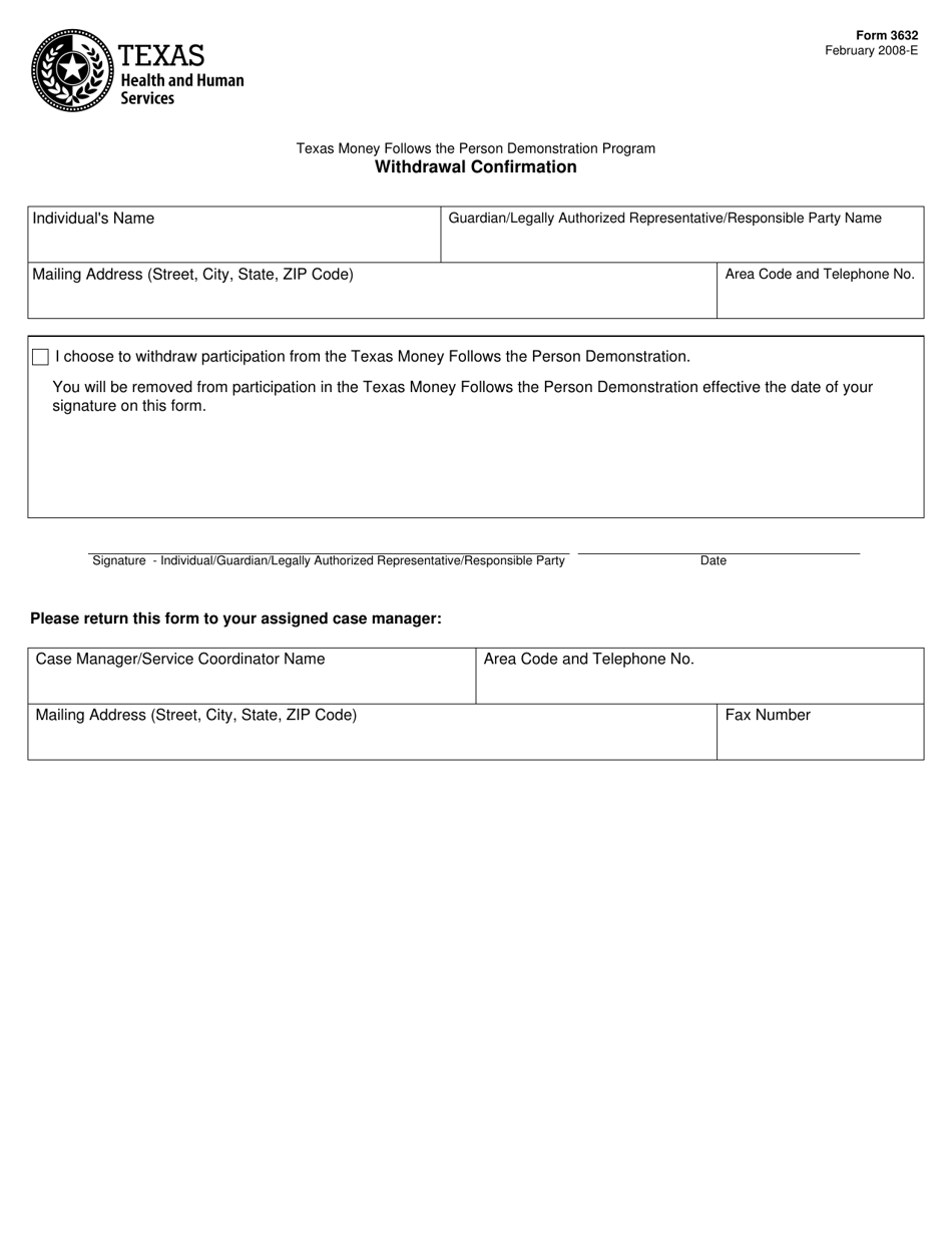 Form 3632 Withdrawal Confirmation - Texas, Page 1
