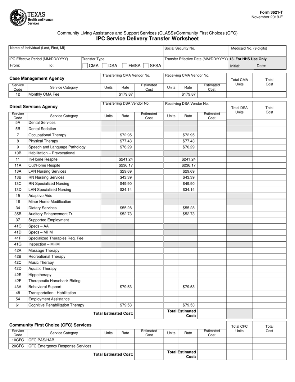 Form 3621-T Class / Cfc - Ipc Service Delivery Transfer Worksheet - Texas, Page 1