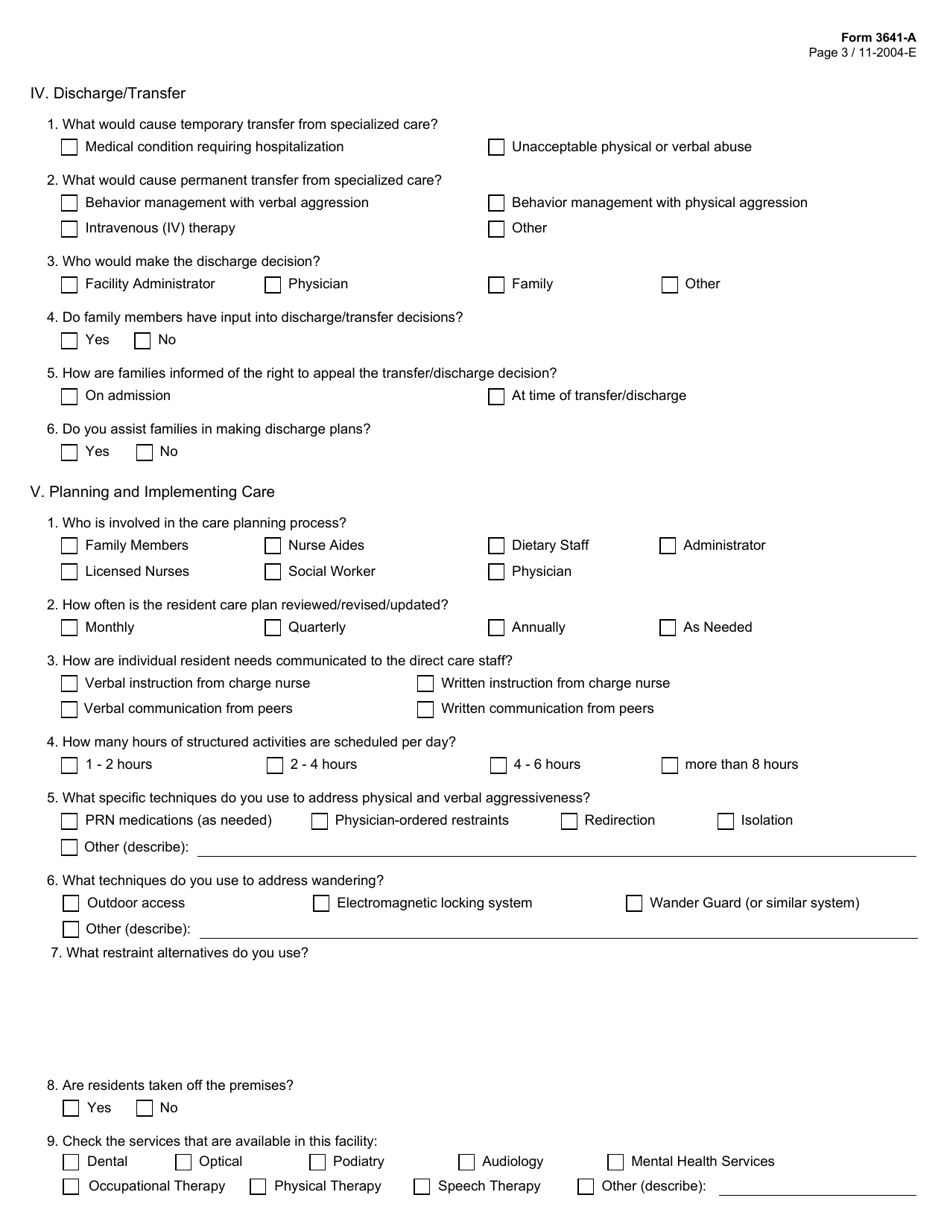 Form 3641-A Alzheimers Disclosure Statement for Nursing Facilities - Texas, Page 3