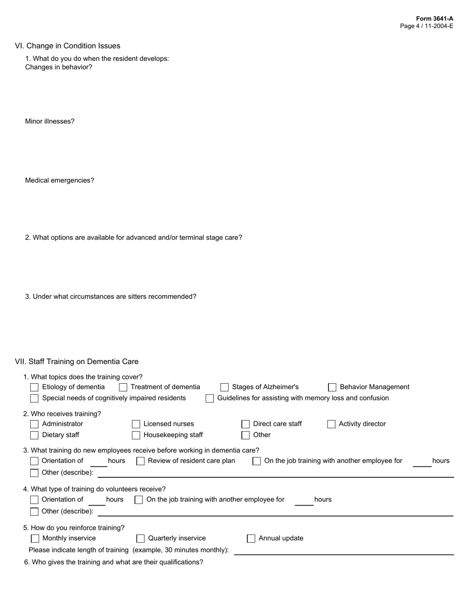 Form 3641-A Alzheimers Disclosure Statement for Nursing Facilities - Texas, Page 4