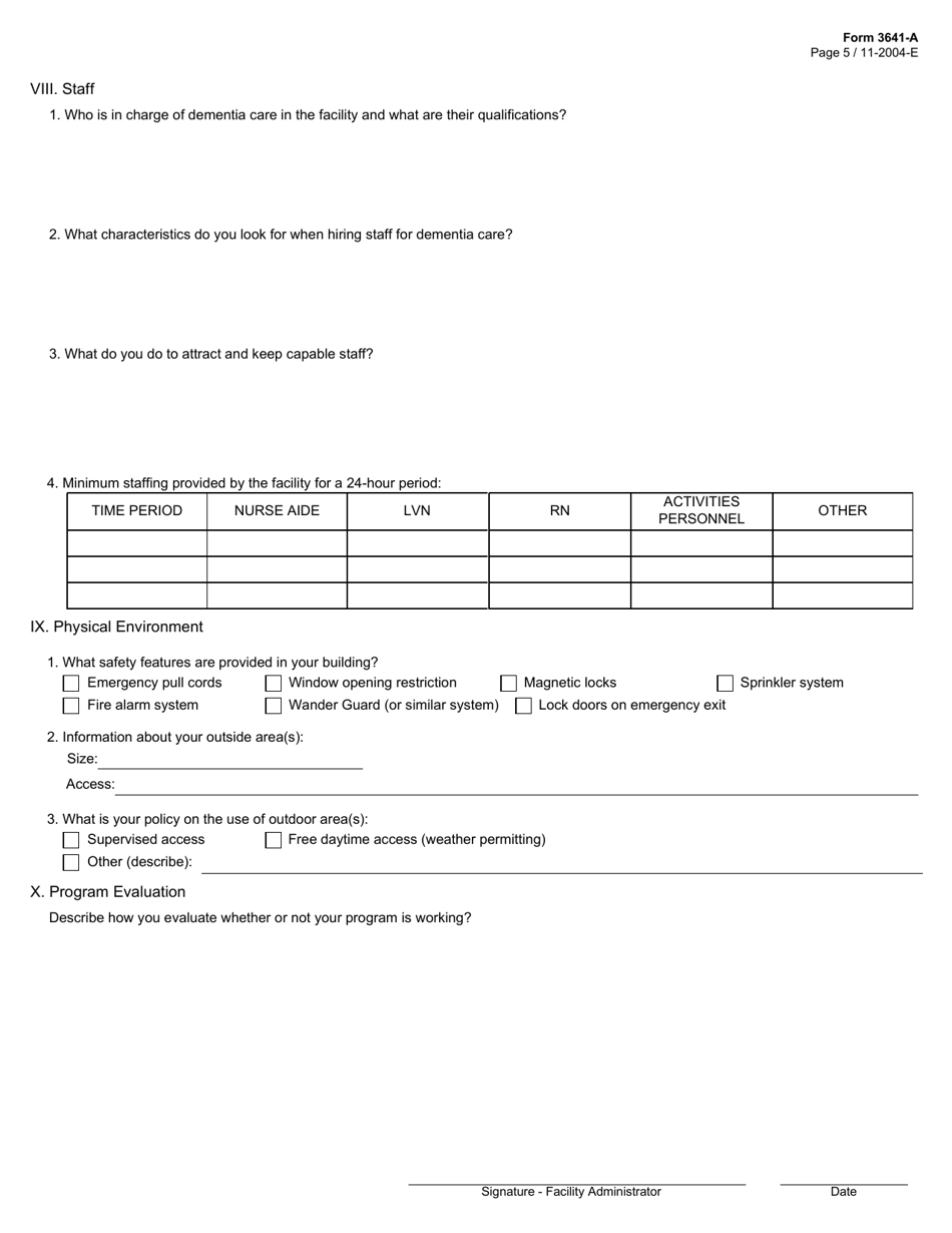Form 3641-A Alzheimers Disclosure Statement for Nursing Facilities - Texas, Page 5