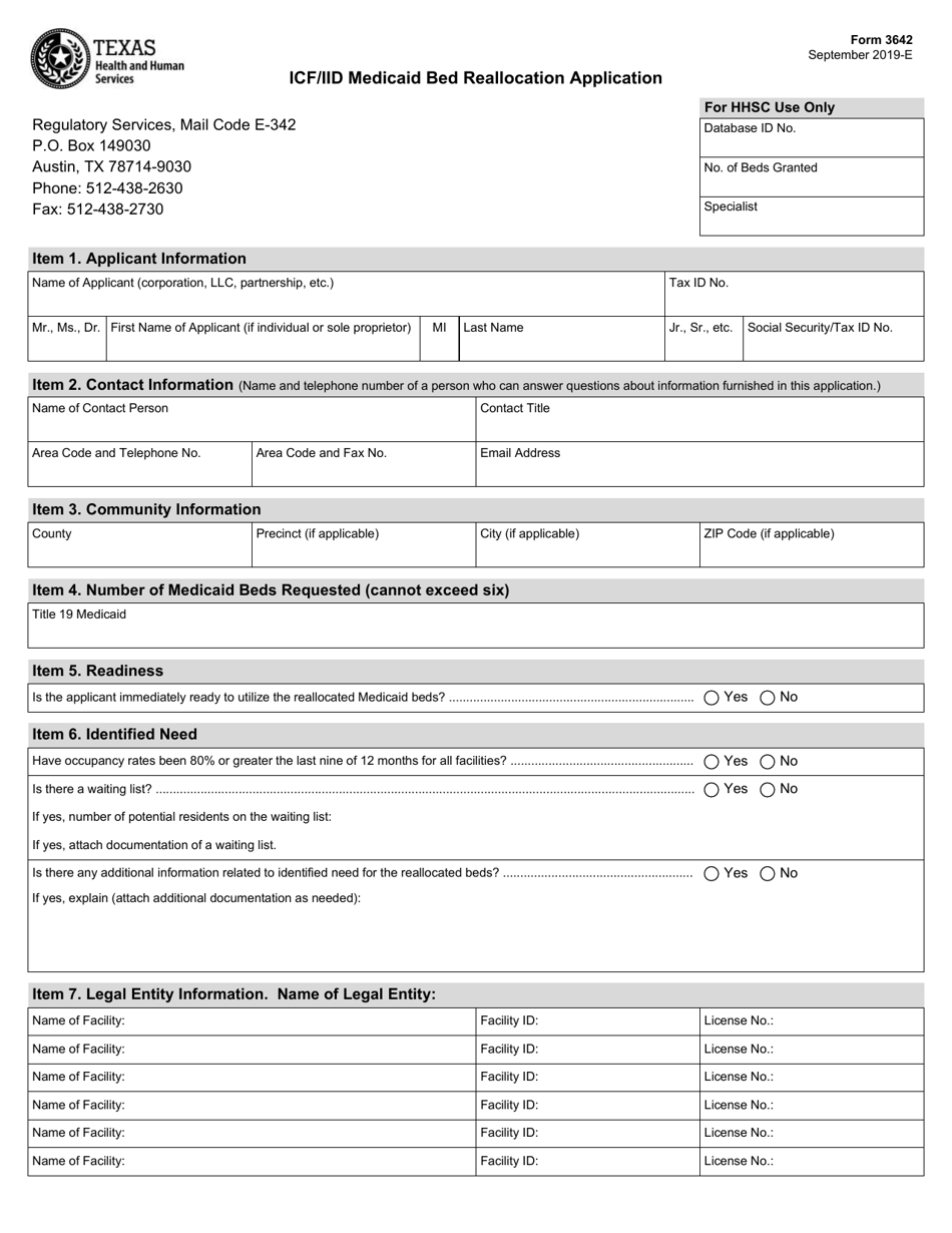 Form 3642 Icf / Iid Medicaid Bed Reallocation Application - Texas, Page 1