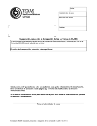 Formulario 3624-S Suspension, Reduccion O Denegacion De Los Servicios De Class - Texas (Spanish)