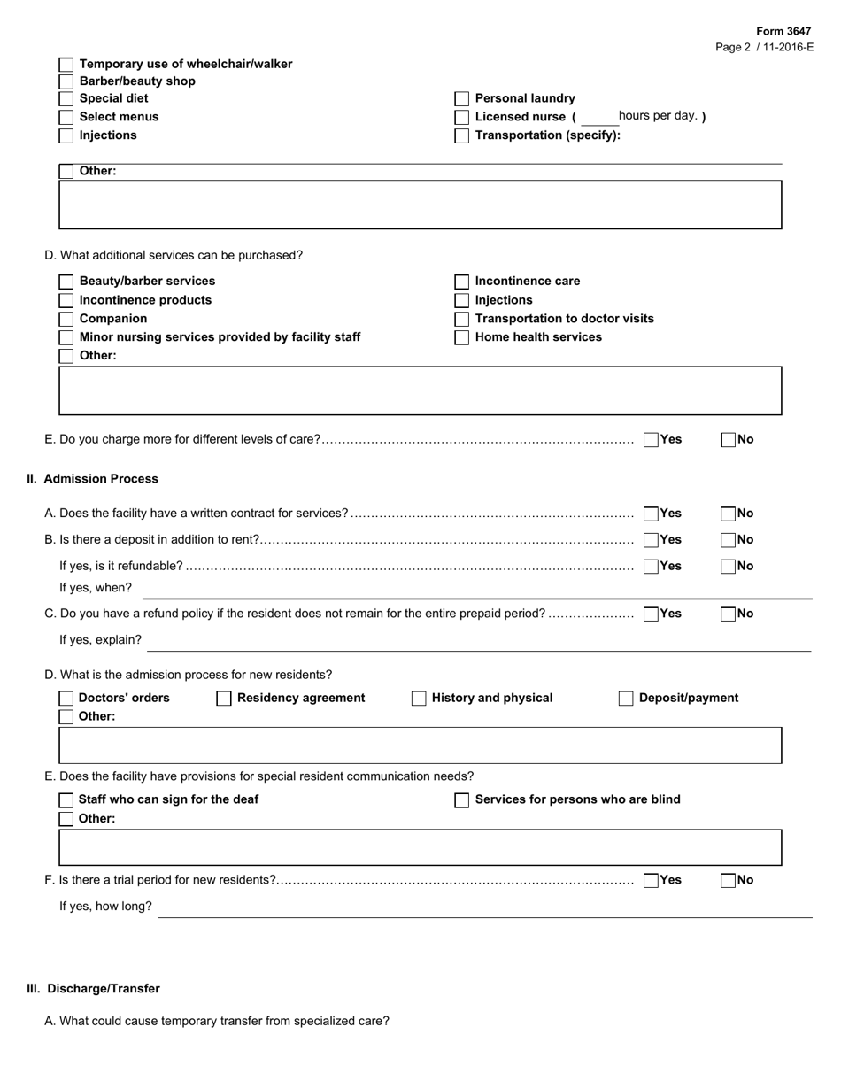 Form 3647 Assisted Living Disclosure Statement - Texas, Page 2