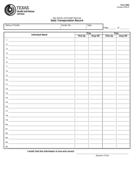 Document preview: Form 3682 Daily Transportation Record - Texas