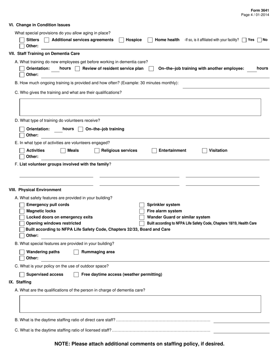 Form 3641 Alzheimers Assisted Living Disclosure Statement - Texas, Page 4