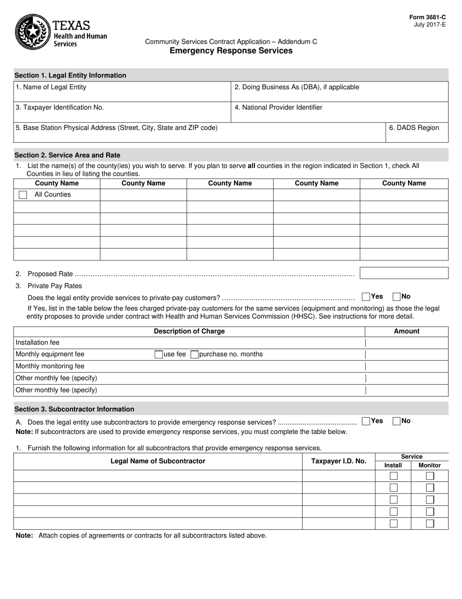 Form 3681-C Addendum C Community Services Contract Application - Emergency Response Services - Texas, Page 1
