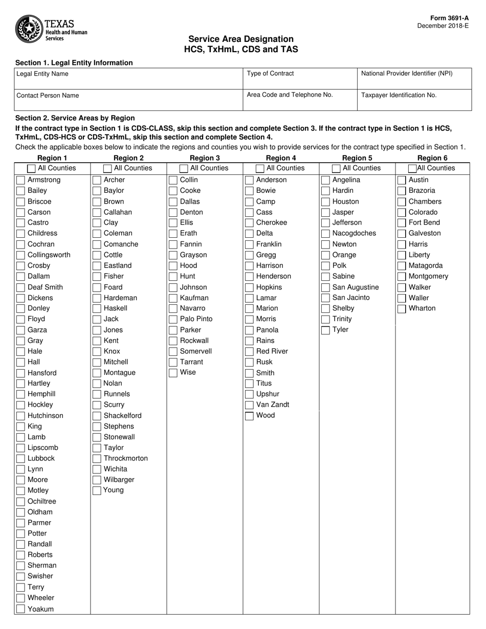 Form 3691A Fill Out, Sign Online and Download Fillable PDF, Texas
