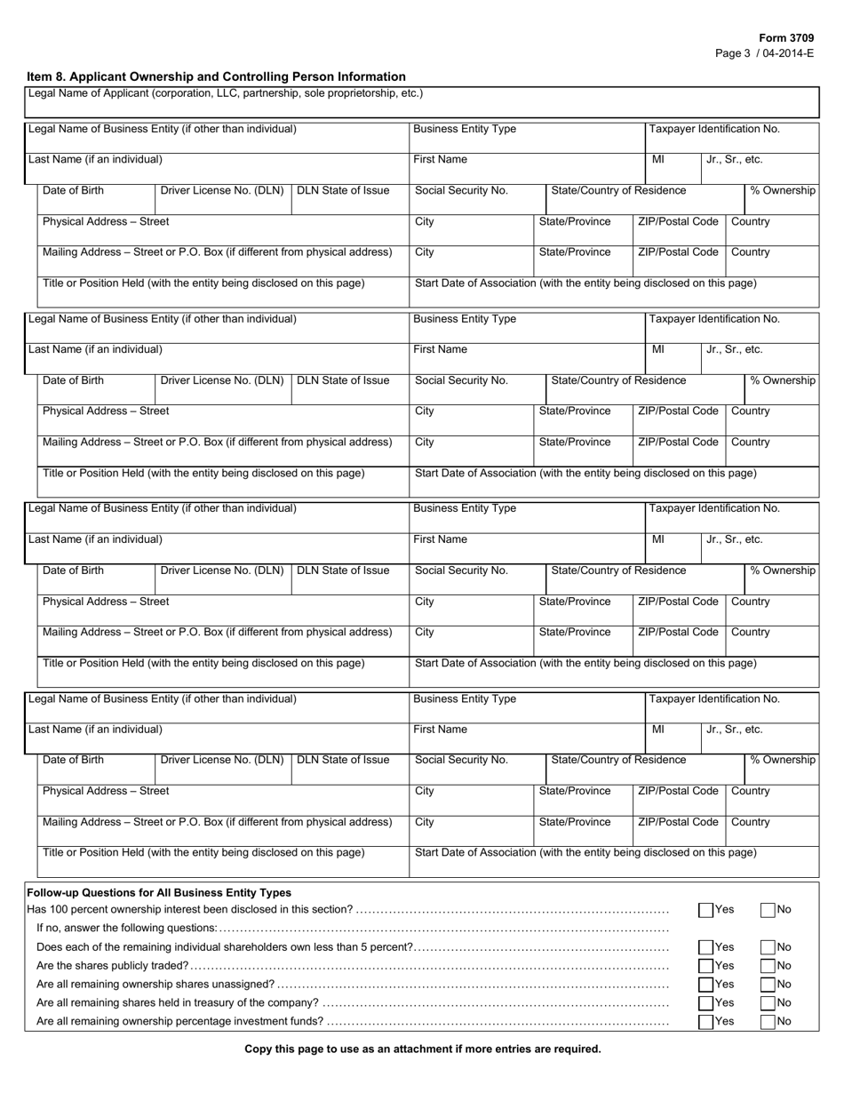 Form 3709 Medicaid Bed Waiver Application for Nursing Facilities - Texas, Page 3
