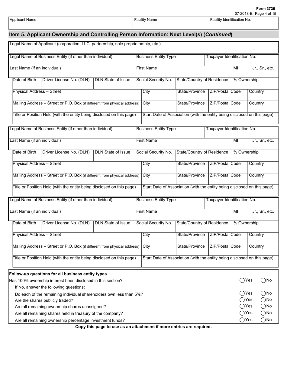 Form 3736 Application for State License to Operate a Type C Assisted Living Facility - Texas, Page 4