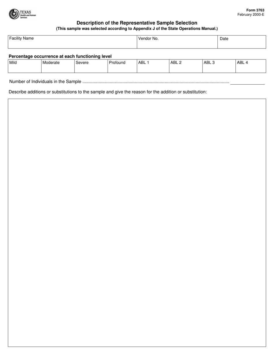 Form 3763 Description of the Representative Sample Selection - Texas, Page 1