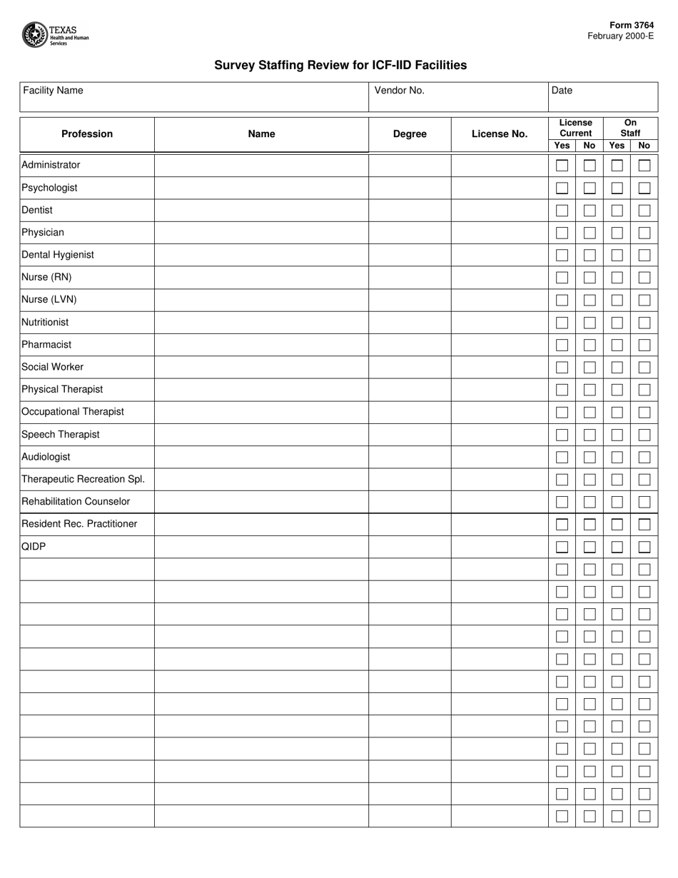 Form 3764 Survey Staffing Review for Icf-Iid Facilities - Texas, Page 1