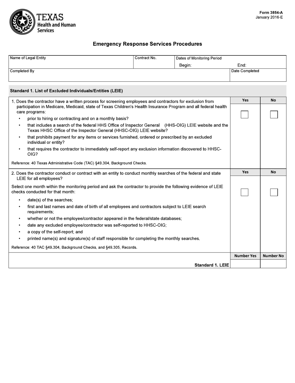 Form 3854-A Emergency Response Services Procedures - Texas, Page 1