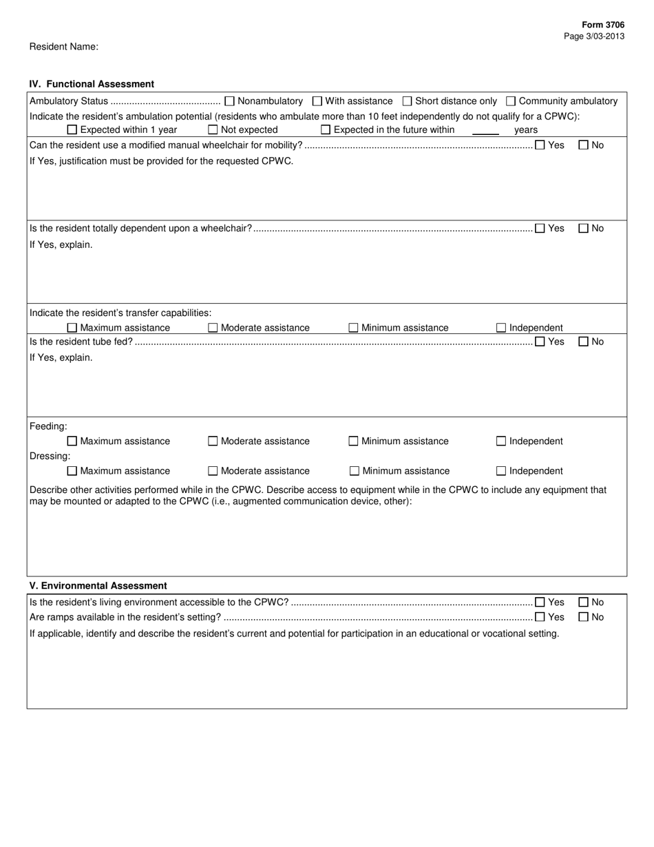 Form 3706 Nursing Facility Customized Power Wheelchair (Cpwc) Authorization - Texas, Page 3