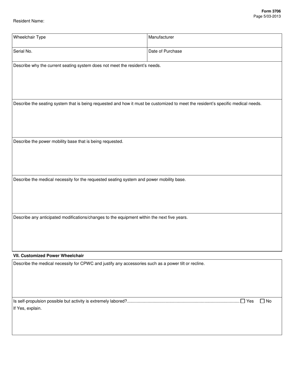 Form 3706 Nursing Facility Customized Power Wheelchair (Cpwc) Authorization - Texas, Page 5