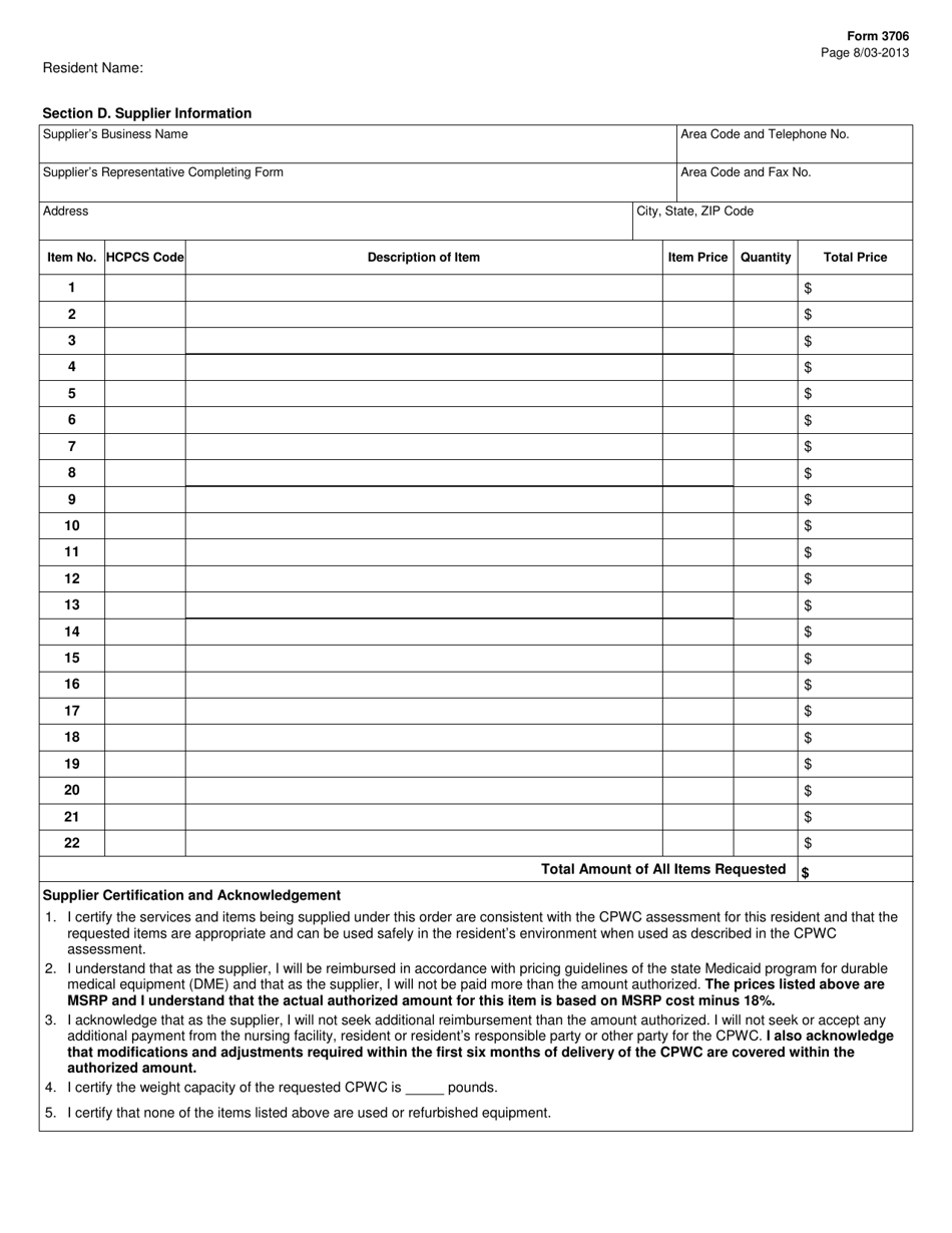 Form 3706 - Fill Out, Sign Online and Download Printable PDF, Texas ...