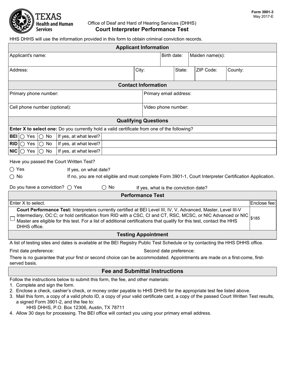 Form 3901-3 Court Interpreter Performance Test - Texas, Page 1