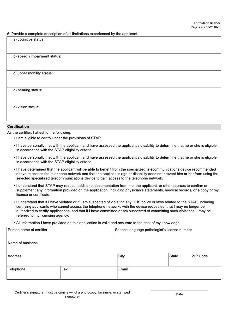 Formulario 3907-S Solicitud Para Dispositivos Generadores De Voz (Sgd) Del Programa De Asistencia Para Telecomunicaciones Especializadas (Stap) - Texas (Spanish), Page 4