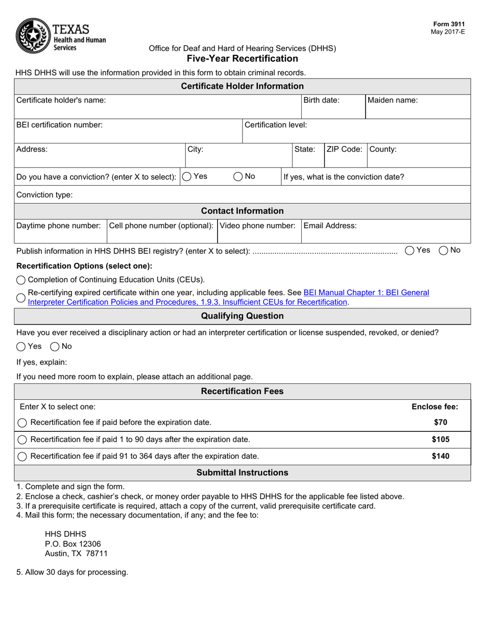 Form 3911 - Fill Out, Sign Online and Download Fillable PDF, Texas ...