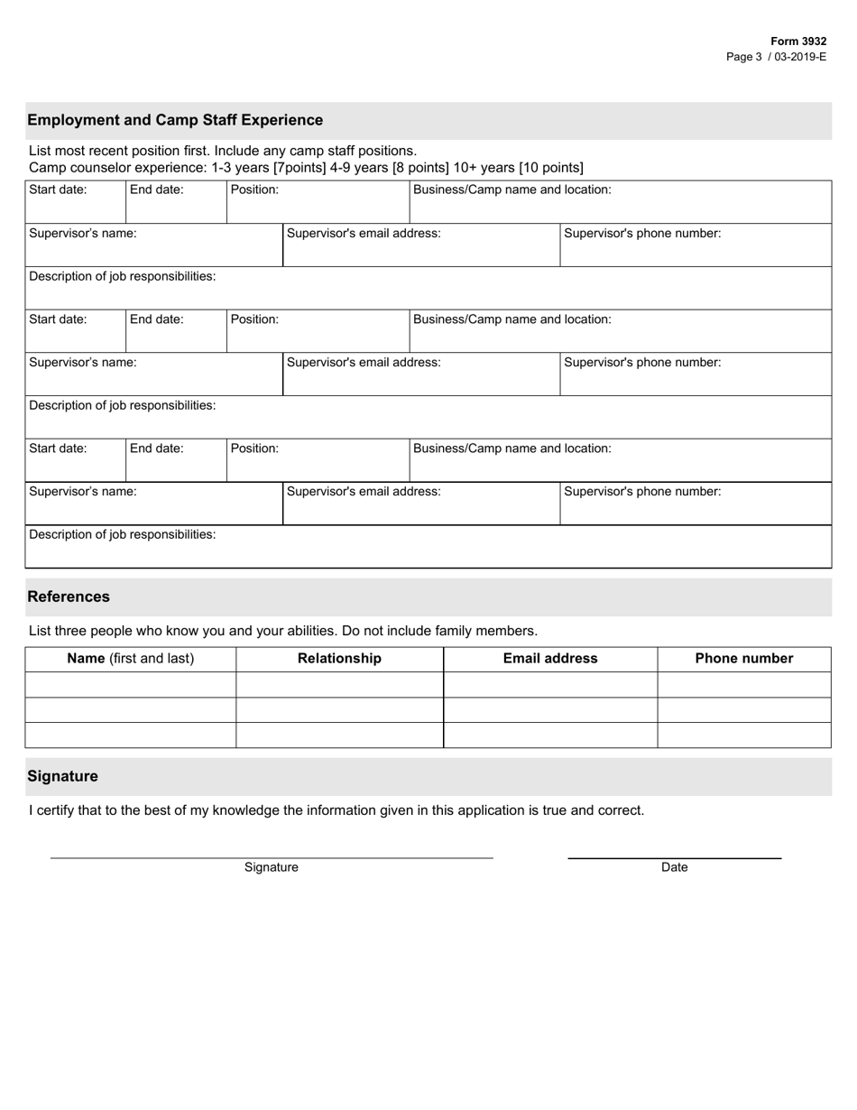 Form 3932 Camp Sign Application for Counselors - Texas, Page 3