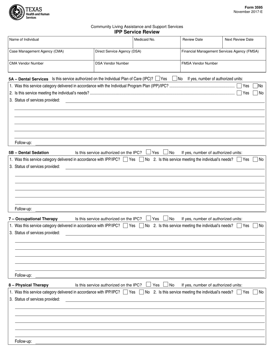 Form 3595 Ipp Service Review - Texas, Page 1