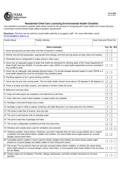 Document preview: Form 4004 Residential Child Care Licensing Environmental Health Checklist - Texas