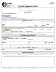 Document preview: Form 3930 Camp Sign Application for Campers - Texas