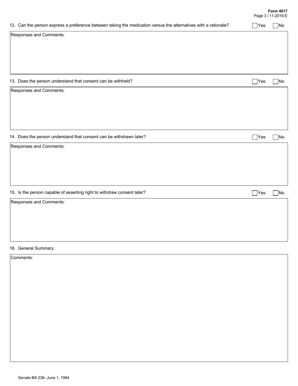 Form 4017 Capacity Assessment Instrument for Psychotropic Medication - Texas, Page 3