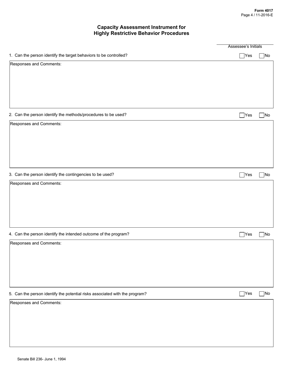Form 4017 Capacity Assessment Instrument for Psychotropic Medication - Texas, Page 4