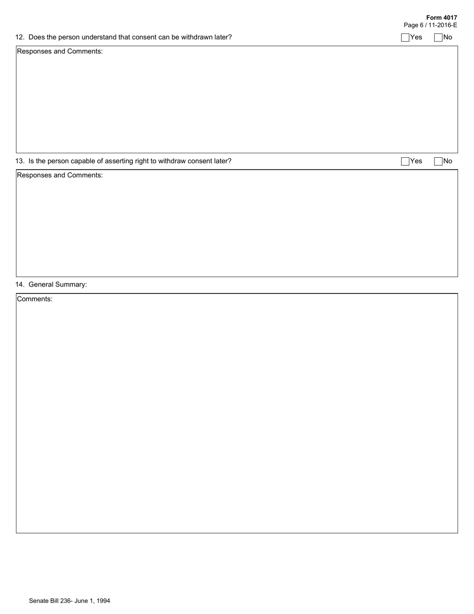Form 4017 Capacity Assessment Instrument for Psychotropic Medication - Texas, Page 6