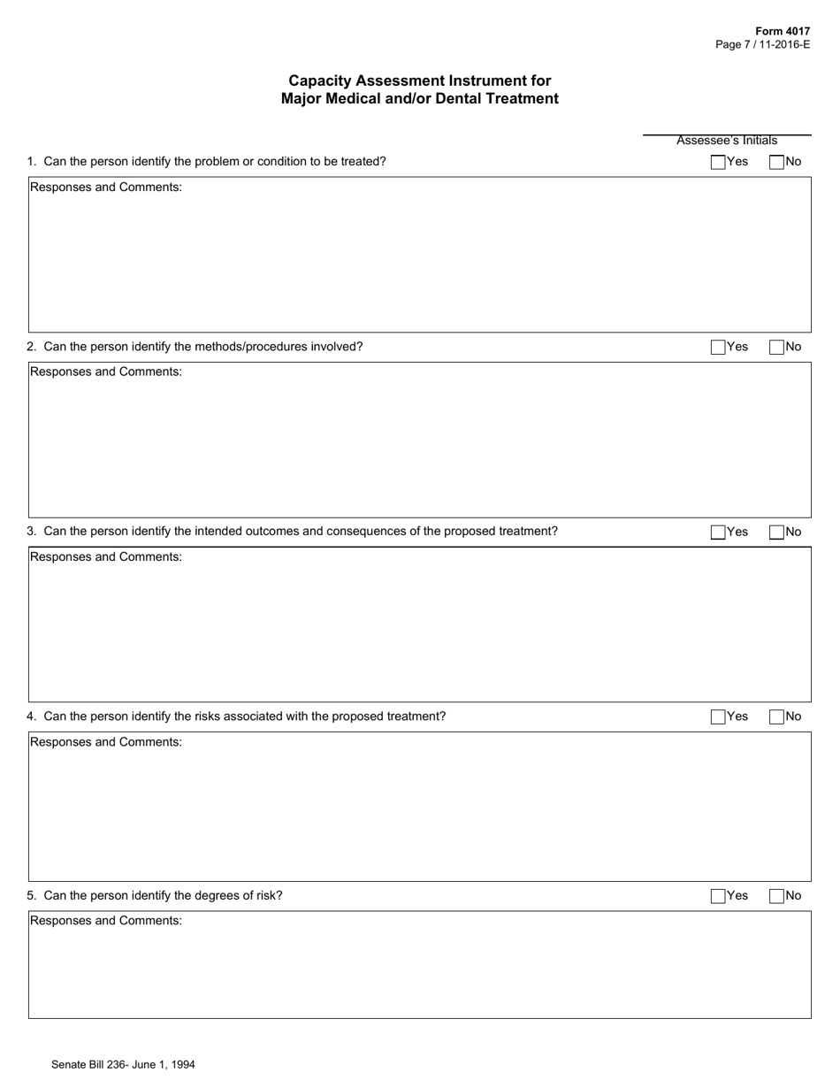 Form 4017 Capacity Assessment Instrument for Psychotropic Medication - Texas, Page 7