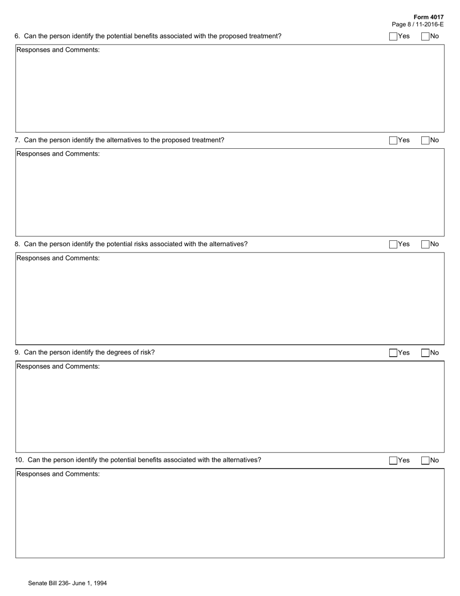 Form 4017 Capacity Assessment Instrument for Psychotropic Medication - Texas, Page 8