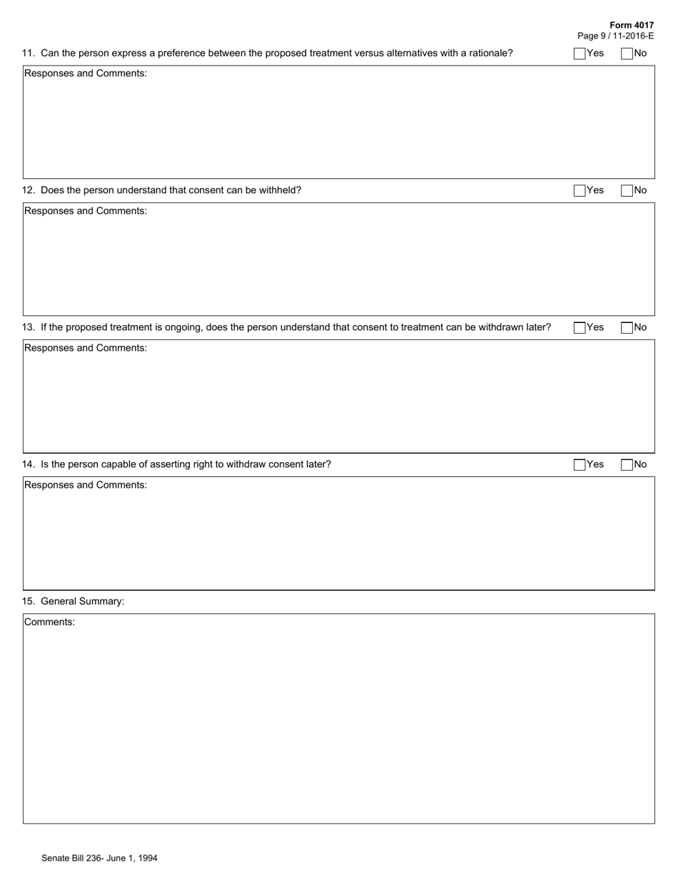 Form 4017 Capacity Assessment Instrument for Psychotropic Medication - Texas, Page 9