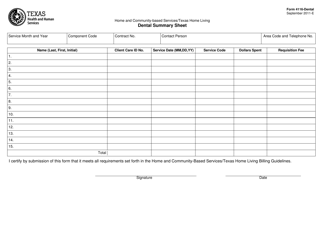 Document preview: Form 4116-DENTAL Dental Summary Sheet - Texas