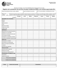 Document preview: Formulario 4119-S Registro De La Prestacion De Servicios De Apoyo Residencial (Rss) Y De Vivienda Supervisada (Sl) - Texas (Spanish)