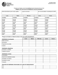 Formulario 4120-S Registro De Servicios De Habilitacion Diurna Prestados - Texas (Spanish)