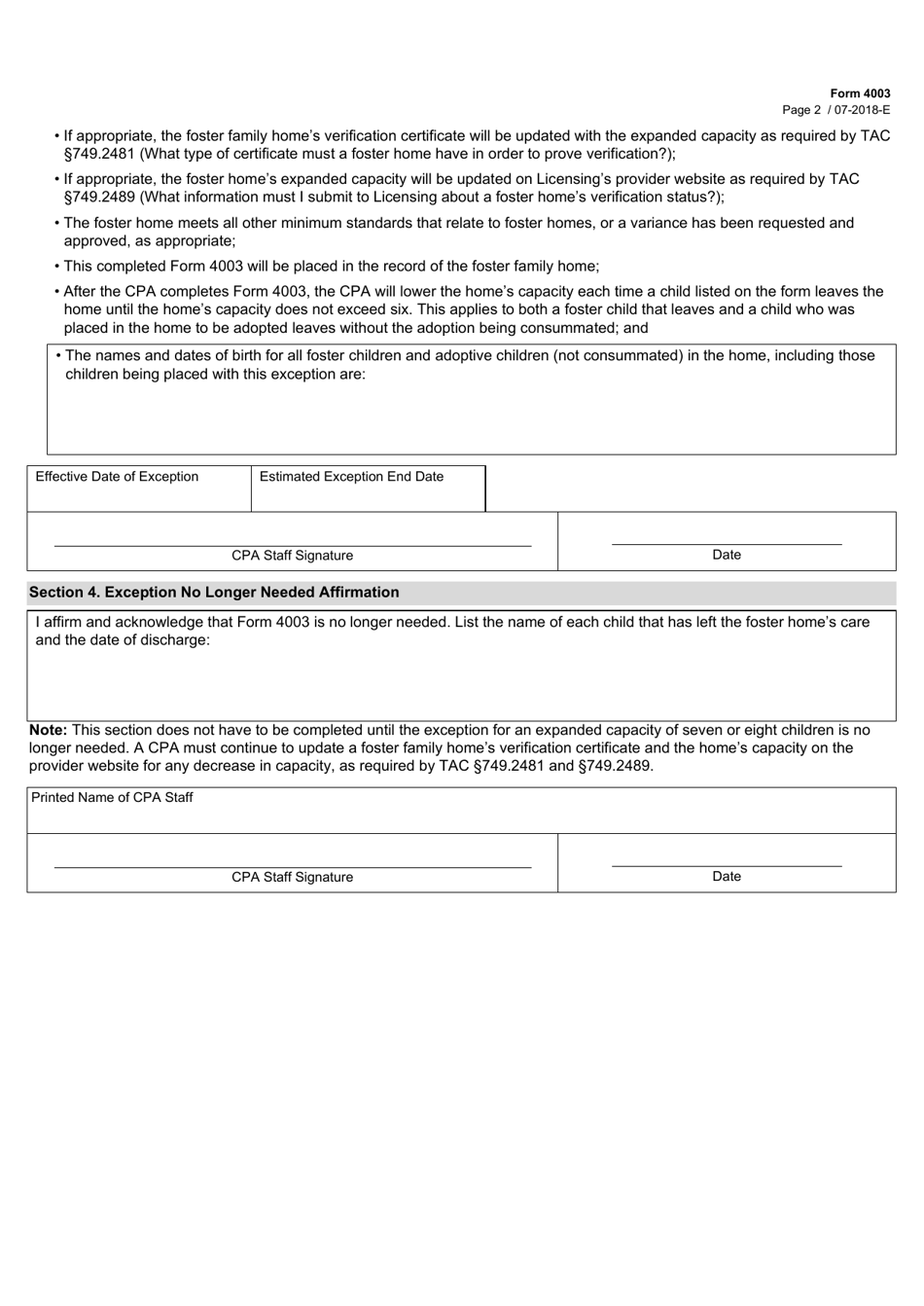 Form 4003 - Fill Out, Sign Online and Download Fillable PDF, Texas ...