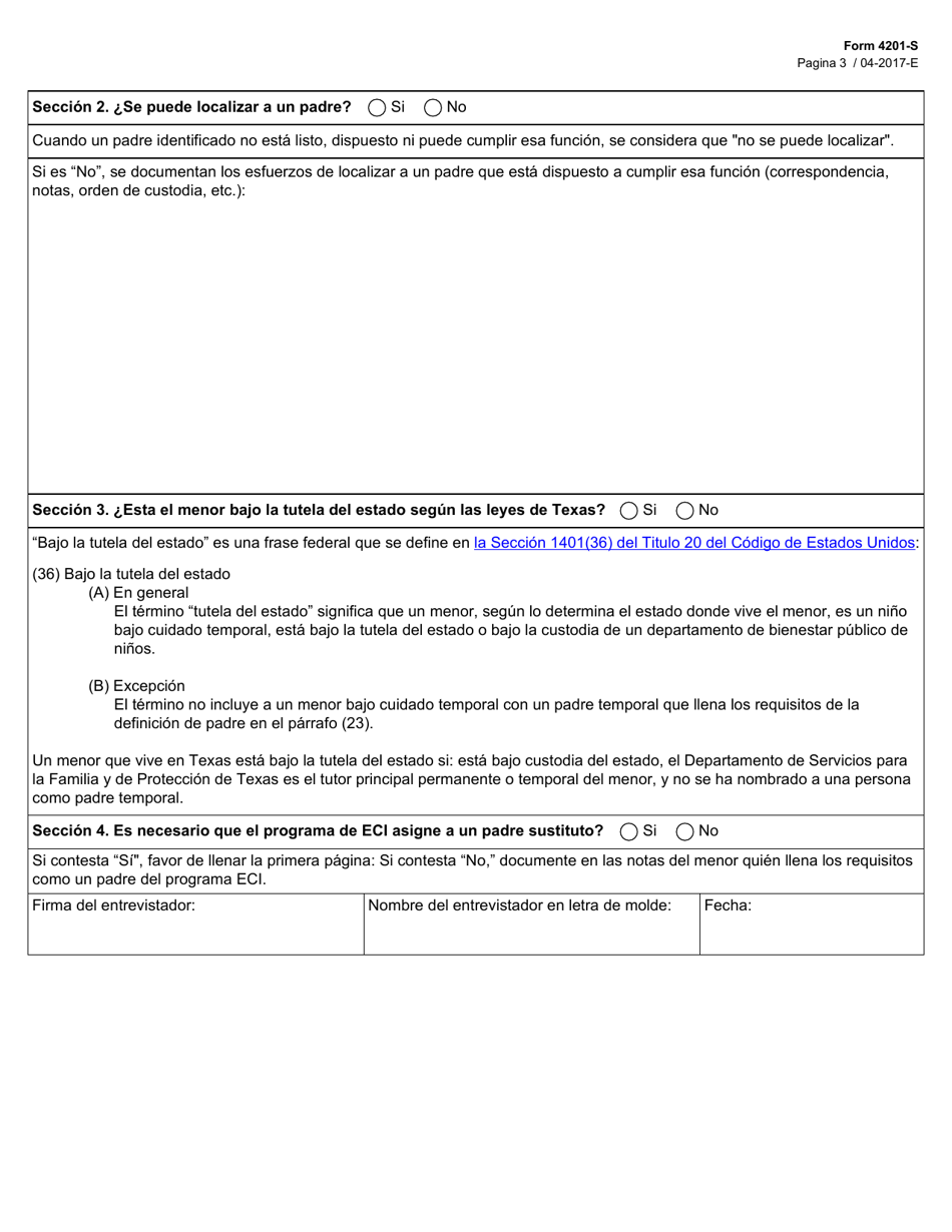 Formulario 4201-S Identificacion De Necesidad Y Asignacion De Padres Sustitutos - Texas (Spanish), Page 3