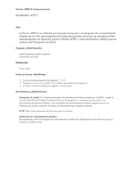 Document preview: Instrucciones para Formulario 4205-S Permiso De Los Padres Temporales U Otorgantes De Consentimiento Medico Para El Pasaporte De Salud - Texas (Spanish)