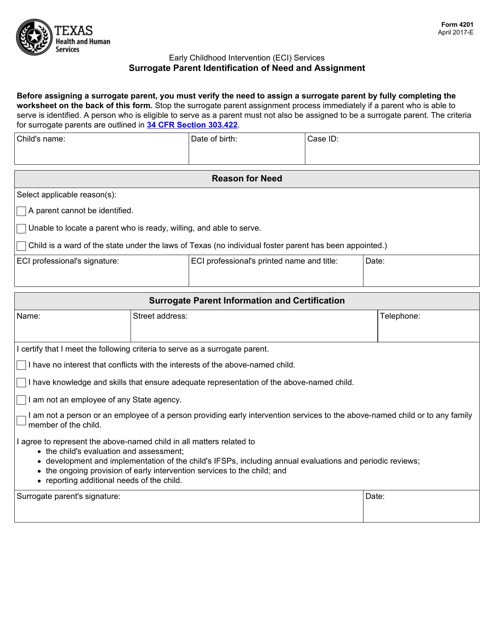 Form 4201 Surrogate Parent Identification of Need and Assignment - Texas