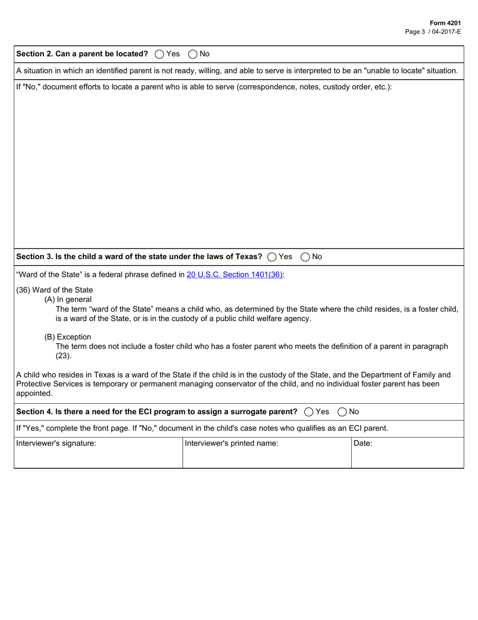 Form 4201 Surrogate Parent Identification of Need and Assignment - Texas, Page 3