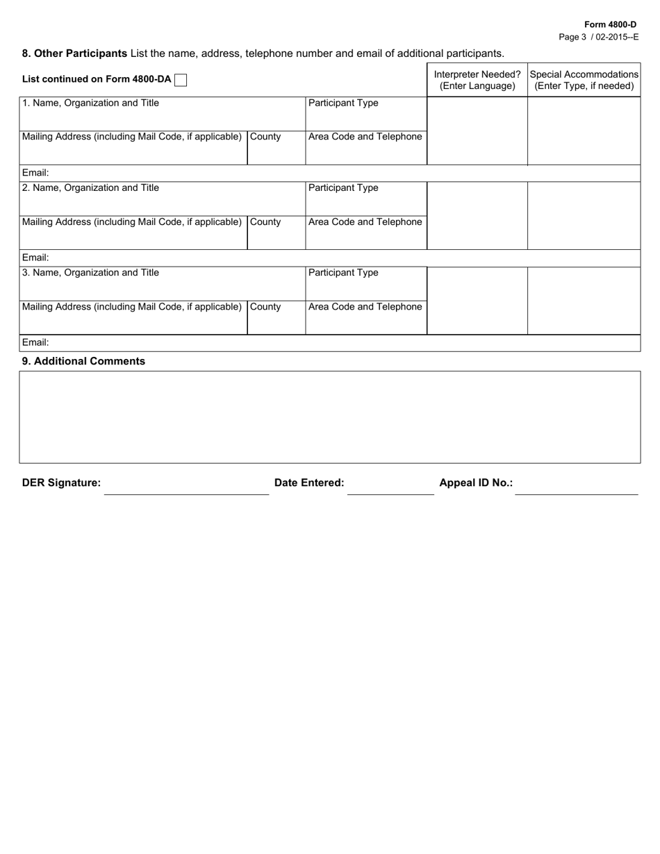Form 4800-D Fair Hearing Request Summary - Texas, Page 3