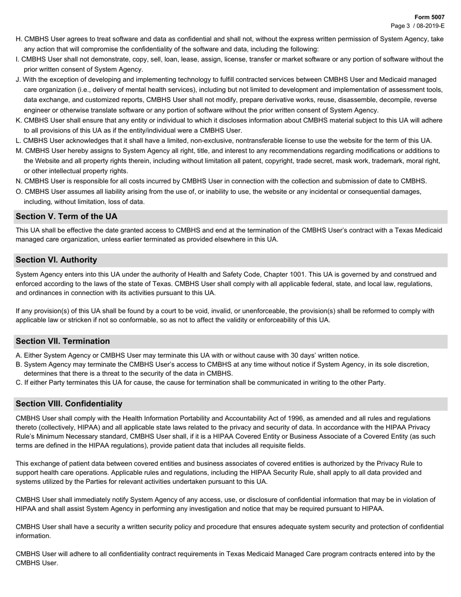 Form 5007 Access Request and User Agreement - Texas, Page 3