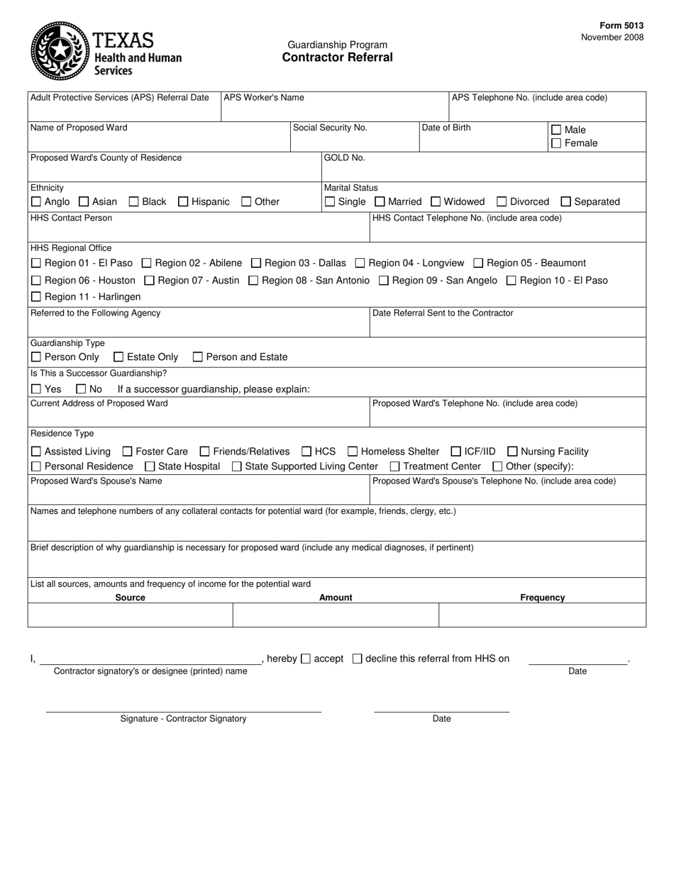 Form 5013 - Fill Out, Sign Online and Download Printable PDF, Texas ...