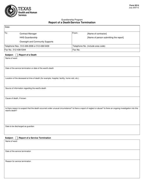 Form 5014 Report of a Death/Service Termination - Texas
