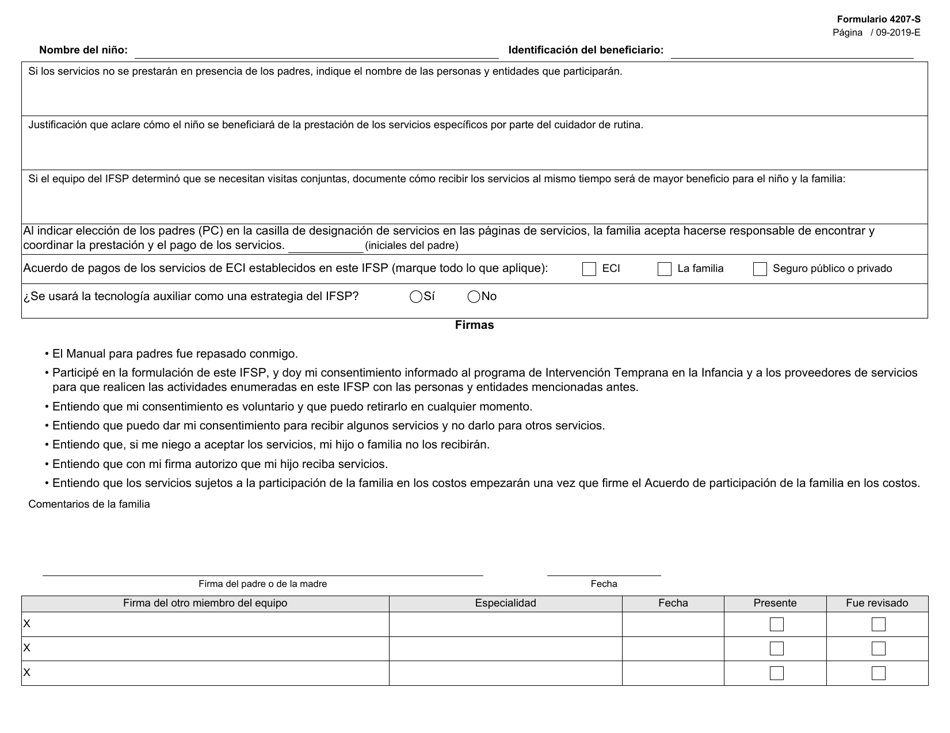 Formulario 4207-S Registro De Servicios Del Plan Individualizado De Servicios Para La Familia (Ifsp) - Texas (Spanish), Page 2