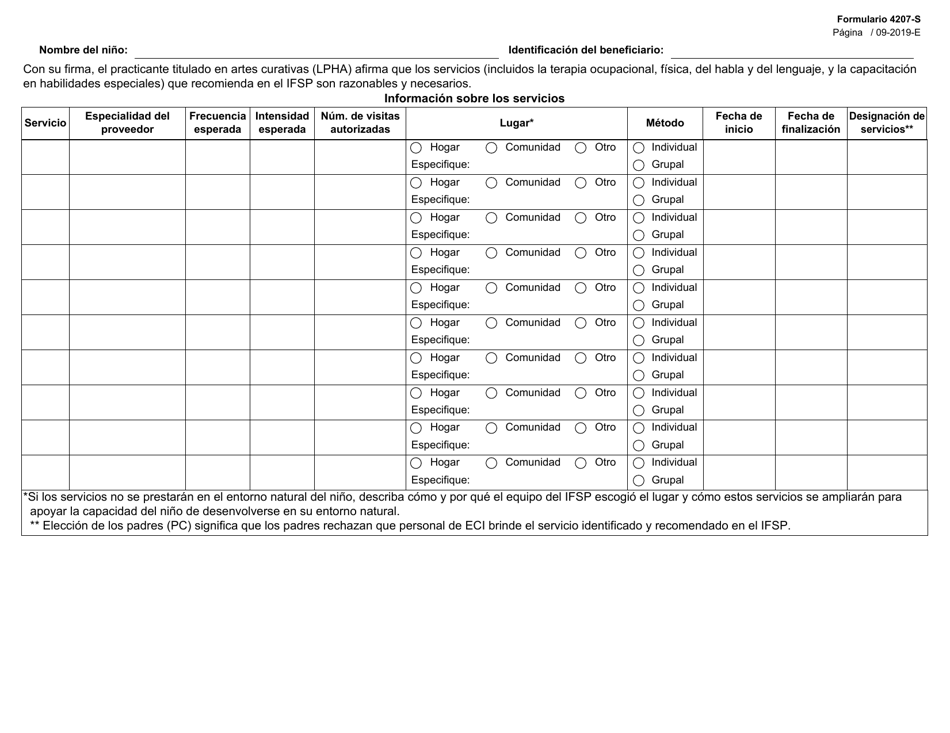 Formulario 4207-S Registro De Servicios Del Plan Individualizado De Servicios Para La Familia (Ifsp) - Texas (Spanish), Page 3