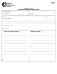 Document preview: Form 5012 Contract Monitoring Visit Summary Report - Texas